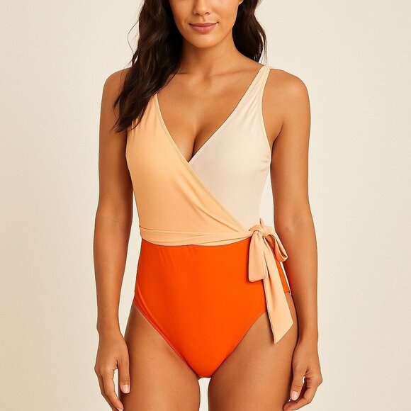 Cupshe XXL One Piece Swimsuit Colorblock Wrap Classic Coastal Resort Vacation - Picture 3 of 12